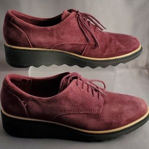 Clarks Women's Sharon Noel Oxford Lace-up Suede Aubergine US Size 8